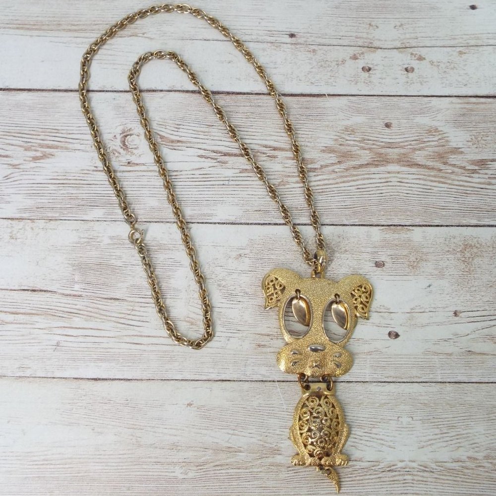 Vintage 1975 Sarah Coventry Hercules Articulated Dog Pendant Necklace